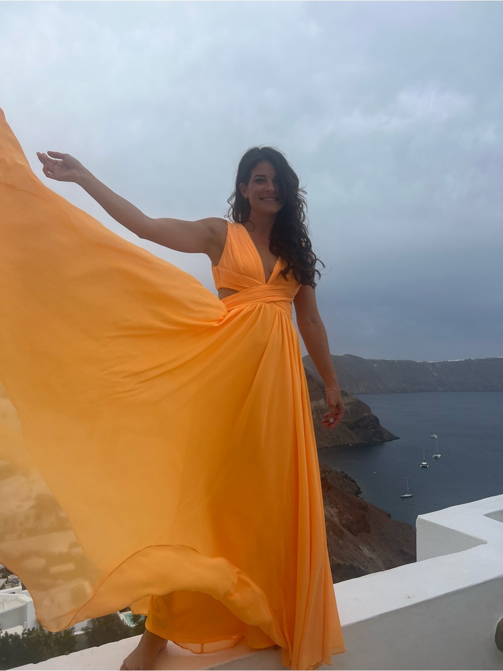 Lulu's Orange V-Neck Pleated Maxi Dress